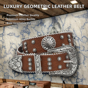 European American <b>Vintage</b> Y2K Style Cross Border Hot Sale Western Denim Punk Luxury Alloy <b>Belt</b> Geometric Pattern Printed - Product Image 2