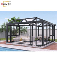Rumah Kaca Luar Ruangan Semua Musim, Modern, Berbahan Aluminium dan Kaca, Dilengkapi Perlindungan UV, Tahan Air, untuk Halaman Belakang Vila