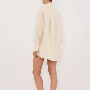 New Fall Design 100% <b>Linen</b> Two-Piece <b>Set</b> Casual Loose <b>Linen</b> Shirt Elastic Waist <b>Linen</b> A-Line Short Stripe <b>Linen</b> <b>Set</b> - Product Image 2