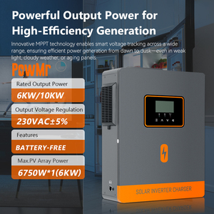 PowMr 6KW เครื่องแปลงไฟพลังงานแสงอาทิตย์เฟสเดียว 220/230Vac คลื่นไซน์บริสุทธิ์ พร้อมตัวควบคุม MPPT ในตัว รุ่น PVS-6KW-ECO ระบบไฮบริดพลังงานแสงอาทิตย์ PVS-6KW-ECO - Product Image 1