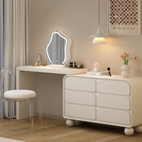 Coiffeuse d'angle de luxe en bois massif style crème avec tiroirs intégrés, miroir éclairé, amovible, moderne, minimaliste et extensible