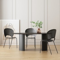 ATUNUS Nordisches Minimalistisches Massivholz-Esszimmerset Antike Möbel Vintage Schwarzer Marmor Ovaler Esstisch