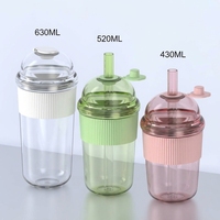 Gobelet à café en plastique réutilisable, sans BPA, sûr pour les aliments, anti-fuite, écologique, personnalisé, 430 ml/520 ml/630 ml, avec paille plus large de 14 mm