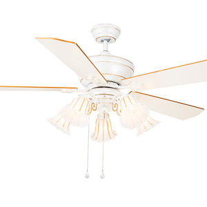 Ventilateur de table blanc à 5 pales avec garniture dorée, kit d'éclairage, commande mécanique, 3 vitesses, moteur DC, alimenté à l'énergie solaire, classe d'efficacité énergétique, usage domestique - Product Image 1