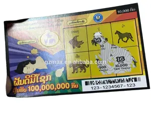 Panel de rascado colorido personalizado, tarjeta de rascado de la lotería, billete con precio de competición