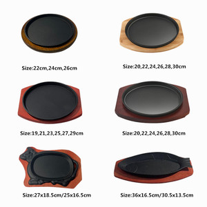 OEM ODM铸铁炊具煎锅烹饪牛排板铸铁烤锅铁板木质底座 - Product Image 2