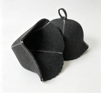 Chapeau de sauna en feutre de laine noir avec bord festonné à points zigzag blancs, résistant à la chaleur, pour la salle de sauna et le spa à domicile