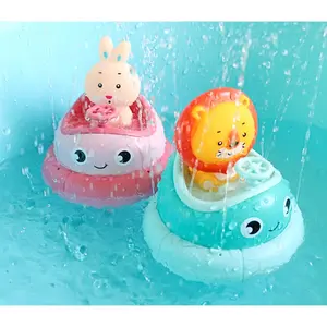 Toptan kauçuk bot bebek-EPT oyuncaklar banyo elektrikli dönen oyuncak pembe tekne tavşan hayvan banyo oyuncak bebek bebekler
