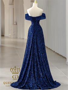 QUEENS GOWN Shiny <strong>Blue</strong> Sequins Evening Gown Portrait Sweetheart Backless Party <strong>Dress</strong> With Sequins Evening <strong>Dress</strong> - Product Image 6