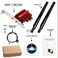 Adaptor Jaringan WiFi 7 BE200 Tri-Band Kecepatan Tinggi PCIE Wi-Fi 7 8774Mbps Kartu Jaringan Nirkabel untuk Desktop