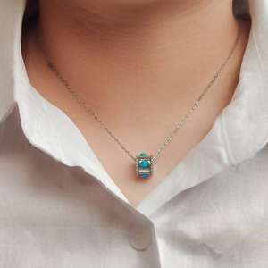 LONGFENG SSXL-21 CMA Certifié S925 Argent Bijoux de Fête Unisexe Véritable Naturel Turquoise Chaîne à Maillons Géométrique Motif Mignon - Product Image 5