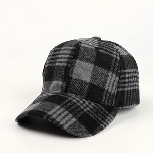 Casquette de baseball personnalisée de haute qualité à 6 panneaux, chapeau en laine à carreaux automne/hiver pour hommes et femmes, réglable avec velcro, tendance - Product Image 2