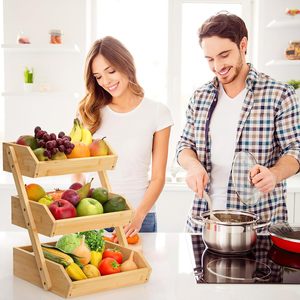 <b>Kitchen</b> <b>Storage</b> Rack 3 Tier Bamboo Fruit Vegetable Organizer Desktop <b>Kitchen</b> Organizer Minimalist Style - Product Image 2