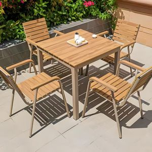Vente en gros Table en bois plastique tout aluminium résistant à la corrosion tous temps Meubles de patio extérieur Ensemble table et chaises de jardin - Product Image 1