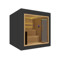 Sauna Exterior Eléctrica de Madera Maciza de Diseño Moderno para 2-6 Personas, Sauna de Vapor Húmedo Tipo Villa con Ventana Grande