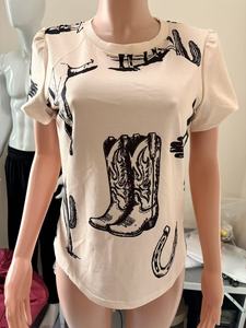 Camiseta de <span class=keywords><strong>mujer</strong></span> nueva estilo vintage vaquero con estampado de herradura, calavera de toro y cactus, de manga corta, holgada, informal, gráfica, para verano - Product Image 2