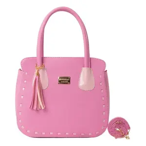 Sac à main en cuir rose à pétales pour femme Fana Alessia M3790, sac fourre-tout décontracté avec pompon, sac de plage - Product Image 3