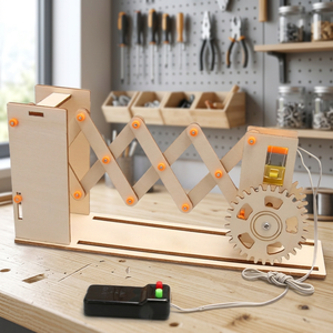 Kit éducatif mécanique en bois OKYN-G5467, modèle d'apprentissage STEM avec porte à ciseaux extensible et entraînement par engrenages, télécommandé - Product Image 4