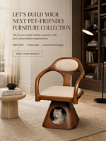 Fauteuil-lit pour chat et chien en bois courbé, pivotant à 360°, motif uni, coussin amovible, mobilier de luxe pour animaux de compagnie, utilisation intérieure