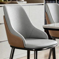 Chaise de salle à manger moderne en cuir à deux tons motif griffe de chat, chaise d'appoint à dossier ondulé incurvé, chaise d'appoint à pieds en métal noir pour salle à manger, cuisine, maison