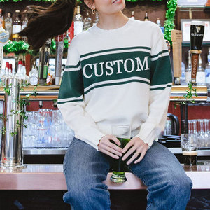 Bán buôn tùy chỉnh Jacquard thư logo bông ấm cúng người phụ nữ áo len áo thun cao cấp Boutique Preppy phong cách retro SỌC ĐAN hàng đầu - Product Image 2