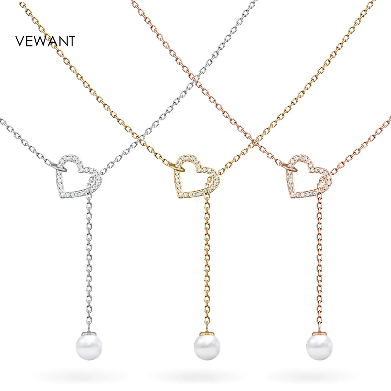 Vewant Fashion 925 Silver 18k Gold Plated Toggle Jewelry Necklaces Minimalist Pearl Drop Heart toggle Necklace