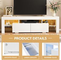 Meuble TV avec éclairage LED, centre de divertissement moderne, console multimédia et table de rangement à étagères ouvertes