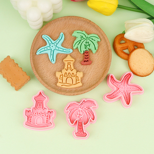 Moule à biscuits en plastique série Plage, motifs 3D dessin animé (noix de coco, étoile de mer, château de <span class=keywords><strong>sable</strong></span>), écologique, pour pâte à modeler DIY et fêtes - Product Image 5