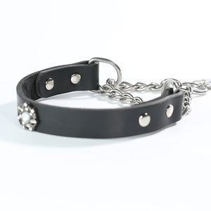 <span class=keywords><strong>Collar</strong></span> de Perro de Cuero Genuino Sólido con Cadena de Acero Inoxidable Personalizada, Suave y Duradera, Adornado con Diamantes de Imitación - Product Image 2