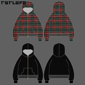 Fabricants personnalisé double couche réversible fermeture éclair à carreaux recadrée Boxy double flanelle double face à capuche fermeture éclair pour hommes - Product Image 6