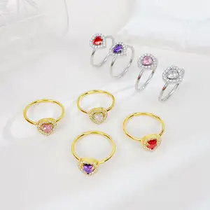 18K Позолоченные ювелирные изделия из нержавеющей стали свадебное кольцо в форме сердца многоцветное циркониевое кристаллическое сердце кольца для женщин