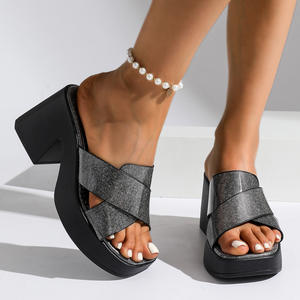 Zapatillas <span class=keywords><strong>de</strong></span> tacón alto para <span class=keywords><strong>mujer</strong></span> europea americana, <span class=keywords><strong>zapatos</strong></span> <span class=keywords><strong>de</strong></span> moda con punta abierta cruzada, prendas <span class=keywords><strong>de</strong></span> vestir que combinan con todo, tacón grueso para <span class=keywords><strong>Amazon</strong></span> - Product Image 4