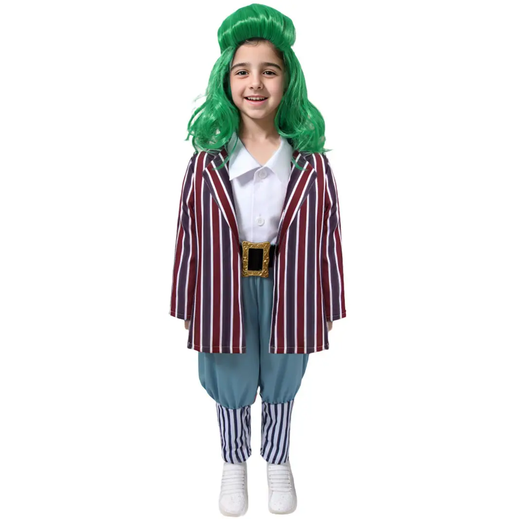 Movie Chocolate Costumes Kids Coat Pants Belt Full Set Loompa Role Play Children Suit Halloween Party Oompa Cosplay Costume