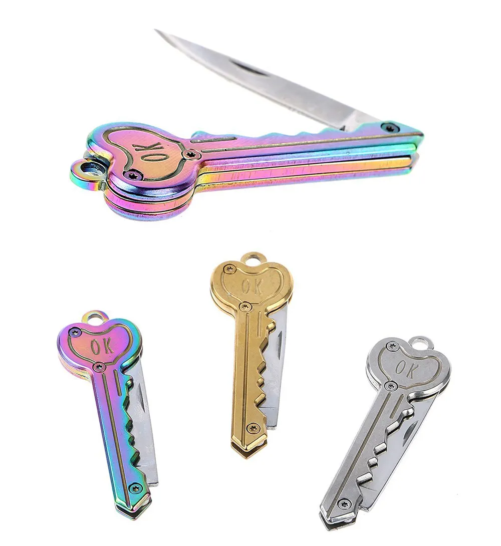 מיני כיס סכין מתקפל מפתח סכין Keychain רב כלי קמפינג מפתח פותחן לשרוד חיצוני להב עם מכתב