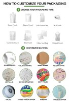 Boîtes en papier entièrement personnalisées de forme spéciale avec des sacs de forme spéciale, sacs découpés avec fermeture éclair pour bonbons, bonbons gélifiés, biscuits
