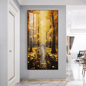 Peinture décorative de luxe pour salon et chambre, paysage doré, art mural, peinture en porcelaine cristalline, lampe LED personnalisée - Product Image 3