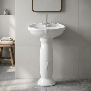 Lavabo sur pied en céramique blanche Vinus pour salon de coiffure, salle de bain, usage commercial - Product Image 2