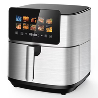 Friteuse à air domestique carrée en acier inoxydable de 8 litres avec réservoir d'huile amovible, écran LCD et fonction de protection contre la surchauffe