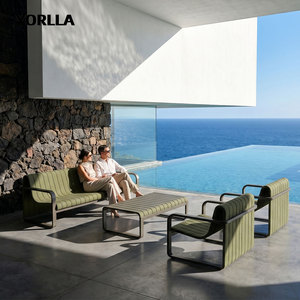 Ensemble <span class=keywords><strong>de</strong></span> canapés d'extérieur modernes en aluminium avec revêtement côtelé, mobilier <span class=keywords><strong>de</strong></span> patio, canapé lounge 4 pièces - Product Image 2