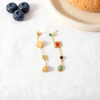 Boucles d'oreilles pendantes à pompon en acier inoxydable plaqué or 18 carats, style rétro tendance, avec pendentif en pierre naturelle (turquoise, œil de tigre, zircon) – Cadeau