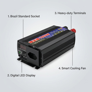 Convertisseur de puissance 500W à onde sinusoïdale pure, 1000W de crête, avec affichage LED et prise standard brésilienne pour camping-car et camping en extérieur - Product Image 2