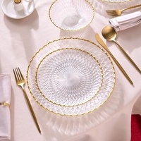 Assiette de service en verre transparent de qualité supérieure, durable, avec bord doré, pour la cuisine, la maison et les fêtes, 33 cm x 27 cm x 21 cm, prête à l'emploi, artisanale
