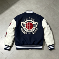 Veste universitaire personnalisée avec logo, veste bleu marine, veste de baseball personnalisée avec broderie de patchs en chenille, fabricant OEM