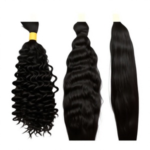 Cheveux Indiens Vierge Naturels Non Traités Remy en Vrac 100 grammes Ondulés Bouclés Raides Noirs avec Fil Jaune Cuticules Alignées - Product Image 3