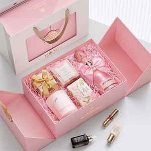 Caja de regalo magnética de doble puerta estilo Ins, con lámina dorada y rosa, caja de embalaje rígida de lujo para regalo de cumpleaños, San Valentín o boda. - Product Image 4