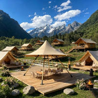 Tente Safari 6x6m en Toile de Coton Oxford avec Matériaux PVC/PVDF, Quatre Saisons, WP7000, UV50+, Ouverture Rapide, Portable, Droite