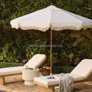 BR Extérieur Blanc Antique <span class=keywords><strong>Toile</strong></span> Premium <span class=keywords><strong>Parasol</strong></span> En Bois <span class=keywords><strong>Marché</strong></span> Patio Parapluie Franges pour Hôtel Parc Supermarché Natation - Product Image 3