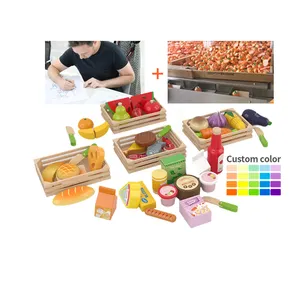 Mainan edukasi anak-anak, permainan memotong dapur Set sayuran buah kayu untuk anak-anak