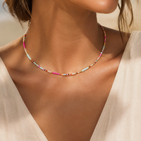 Collier Bohème Mixte de Perles, Collier en Perles de Rocaille et Tubes de Cristal pour Femme, Bijoux Perlés Bohèmes, Bijoux Tendance pour Femme