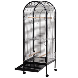 Jaula de Metal para Pájaros con Perchas de Madera para Loros Canarios con Ruedas 54x54x151cm Negro - Product Image 2